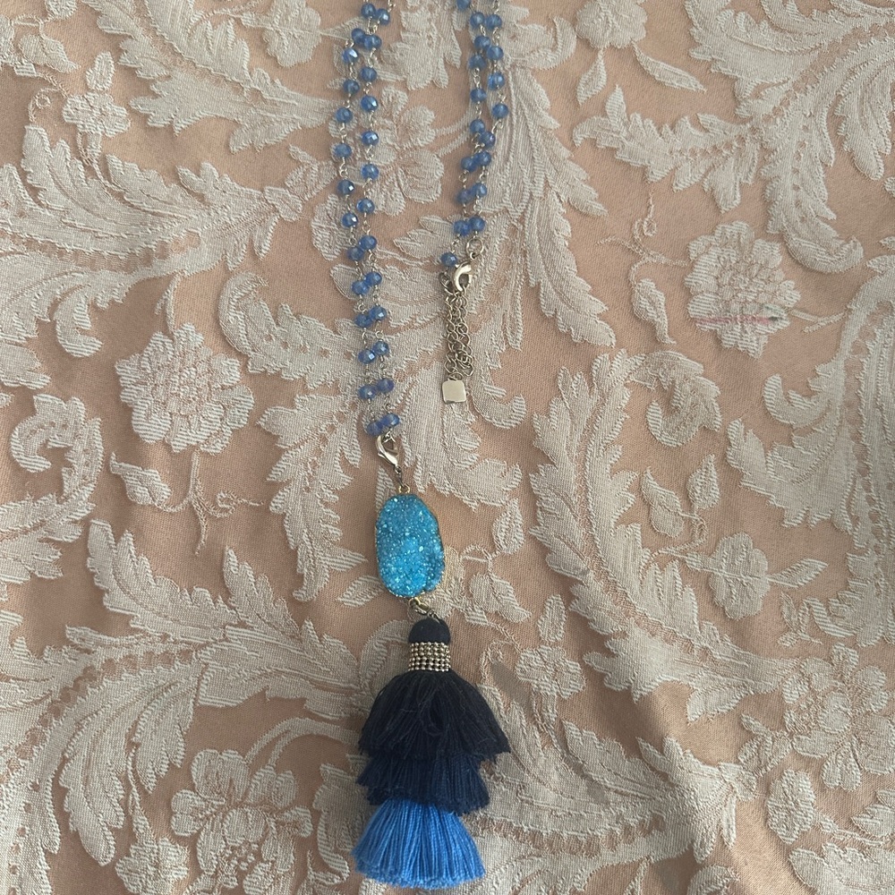 Park Lane Blue Beaded Necklace with removable, reversible Tassel
